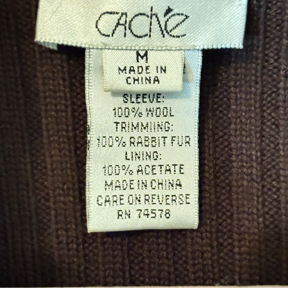 Cache Ribbed Y2k Sweater Jacket Real Fur Bib Coll… - image 6